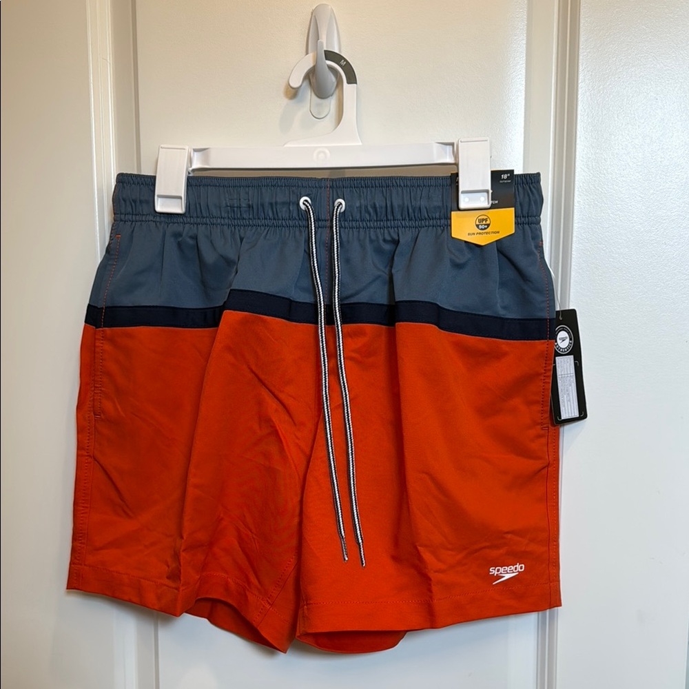 Speedo Bold Orange and Charcoal blue Swimwear size medium NWT
